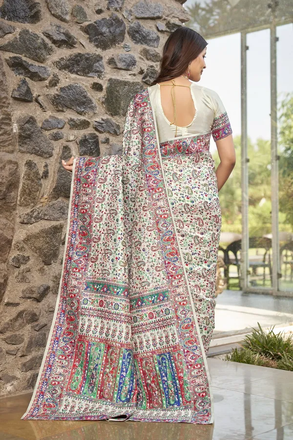 White_Silk_Blend_Jacquard_Banarasi_Meenakari_Woven_Saree_For_Women_|_With_Blouse_Piece
