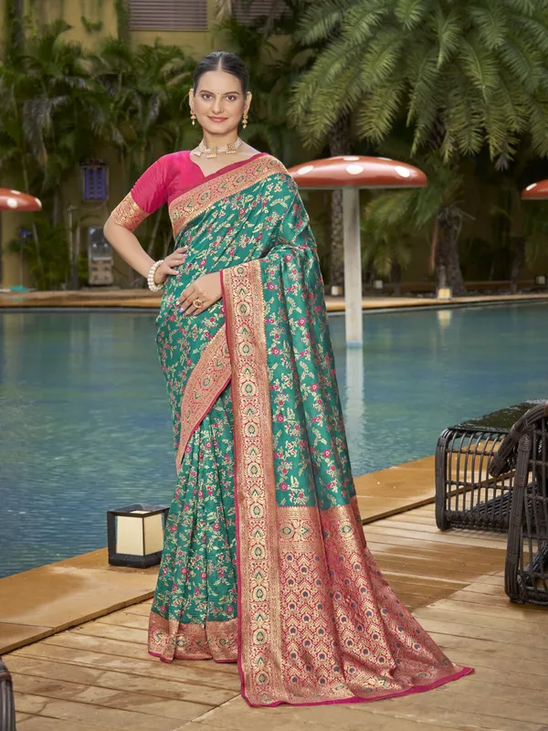 Light_Green_Georgette_Banarasi_Jacquard_Meenakari_Woven_Saree_For_Women_|_With_Blouse_Piece