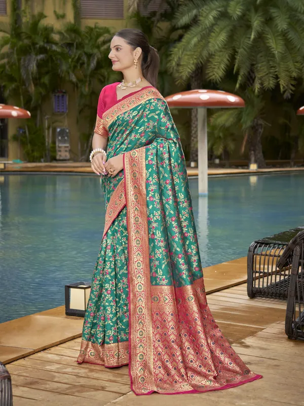 Light_Green_Georgette_Banarasi_Jacquard_Meenakari_Woven_Saree_For_Women_|_With_Blouse_Piece