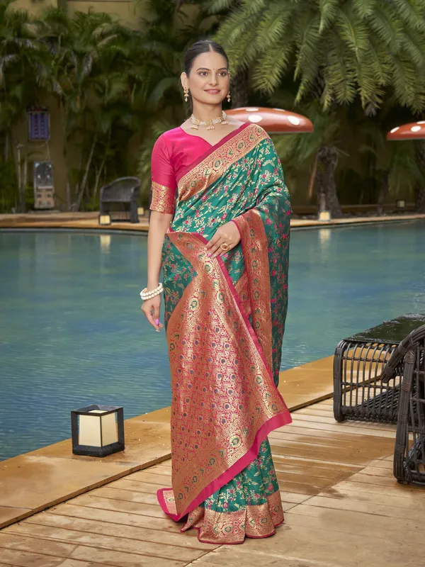 Light_Green_Georgette_Banarasi_Jacquard_Meenakari_Woven_Saree_For_Women_|_With_Blouse_Piece