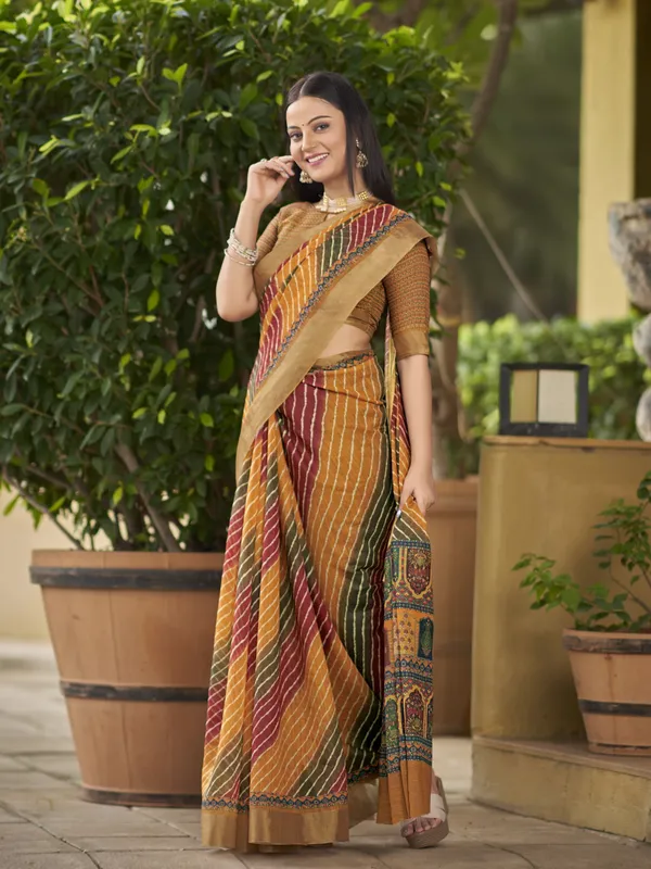 Mustard_Cotton_Silk_Leheriya_Mothra_Print_Saree_For_Women_|_With_Blouse_Piece