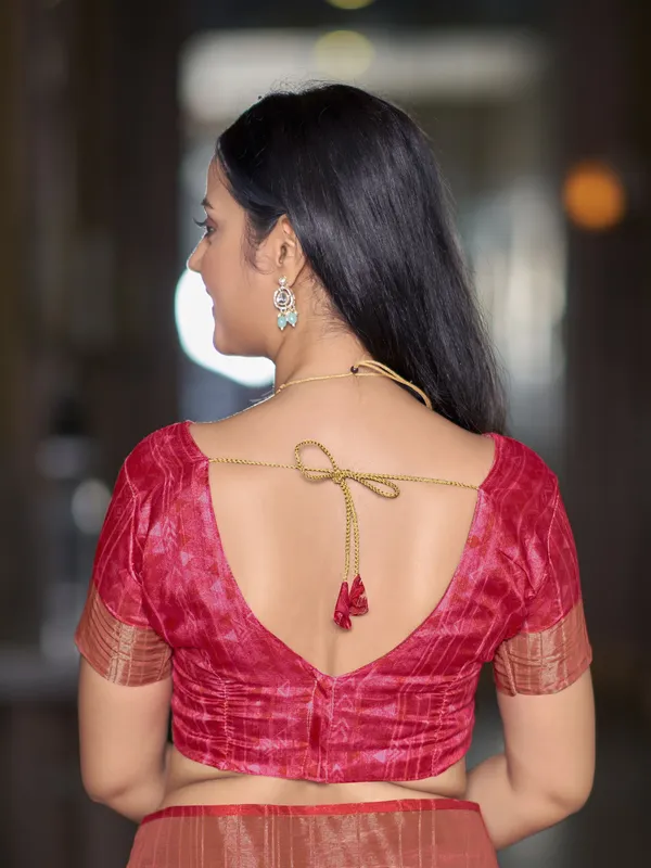 Red_Tussar_Silk_Digital_Print_Leheriya_Zari_Border_Saree_For_Women_|_With_Blouse_Piece