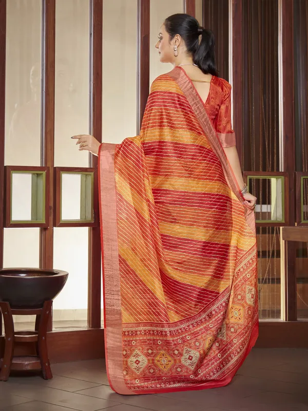 Orange_Red_Tussar_Silk_Leheriya_Mothra_Print_Saree_For_Women_|_With_Blouse_Piece