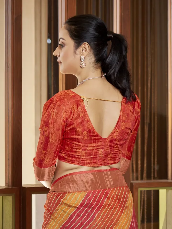 Orange_Red_Tussar_Silk_Leheriya_Mothra_Print_Saree_For_Women_|_With_Blouse_Piece