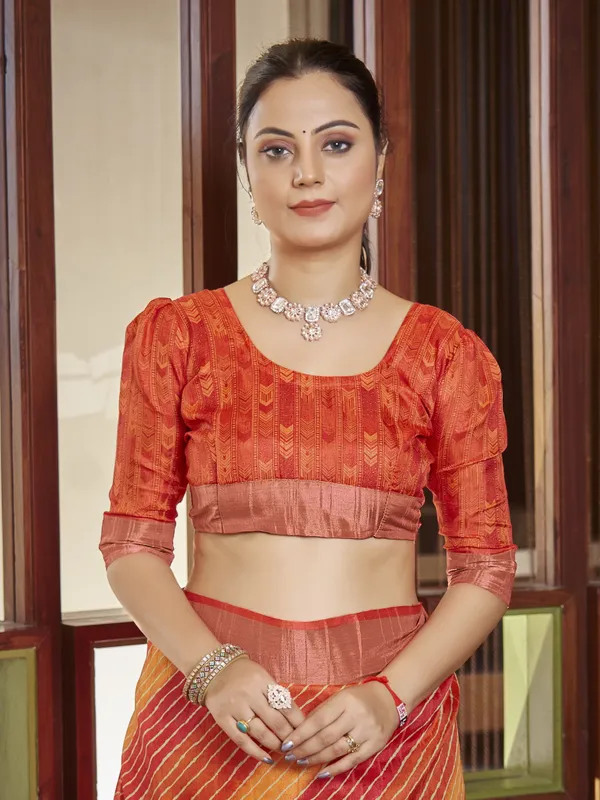 Orange_Red_Tussar_Silk_Leheriya_Mothra_Print_Saree_For_Women_|_With_Blouse_Piece