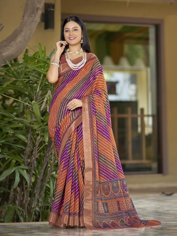 Sariya_Pink_Cotton_Silk_Leheriya_Mothra_Printed_Zari_Border_Saree_For_Women_|_With_Blouse_Piece
