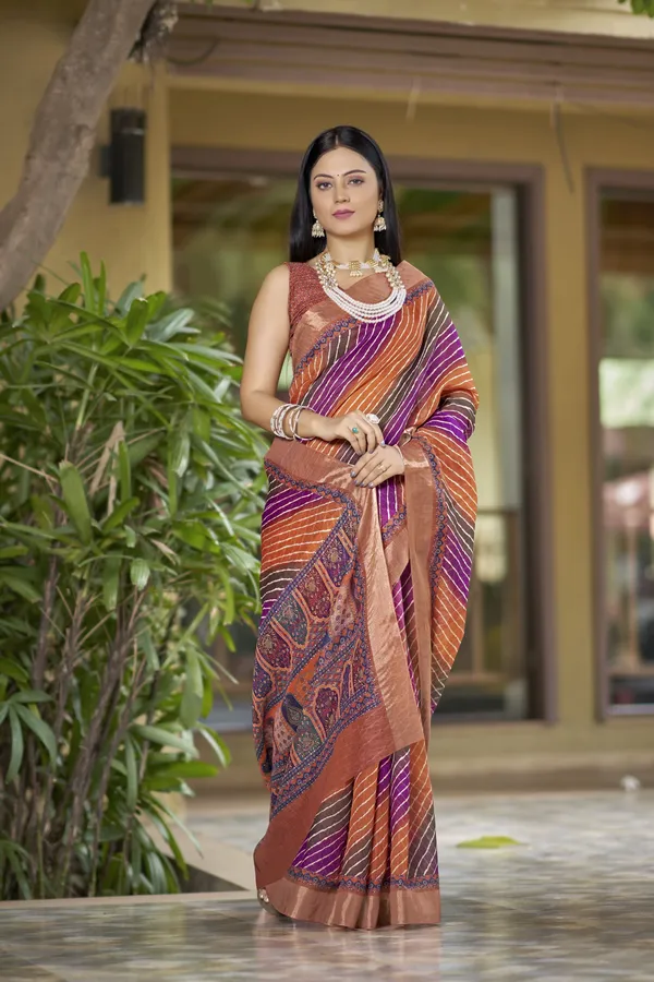 Sariya_Pink_Cotton_Silk_Leheriya_Mothra_Printed_Zari_Border_Saree_For_Women_|_With_Blouse_Piece
