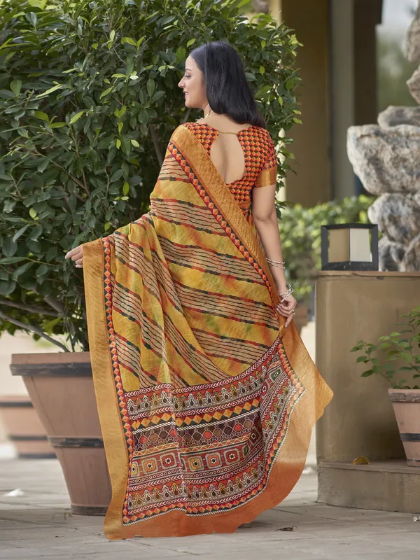 Yellow_Cotton_Silk_Leheriya_Mothra_Printed_Saree_For_Women_|_With_Blouse_Piece