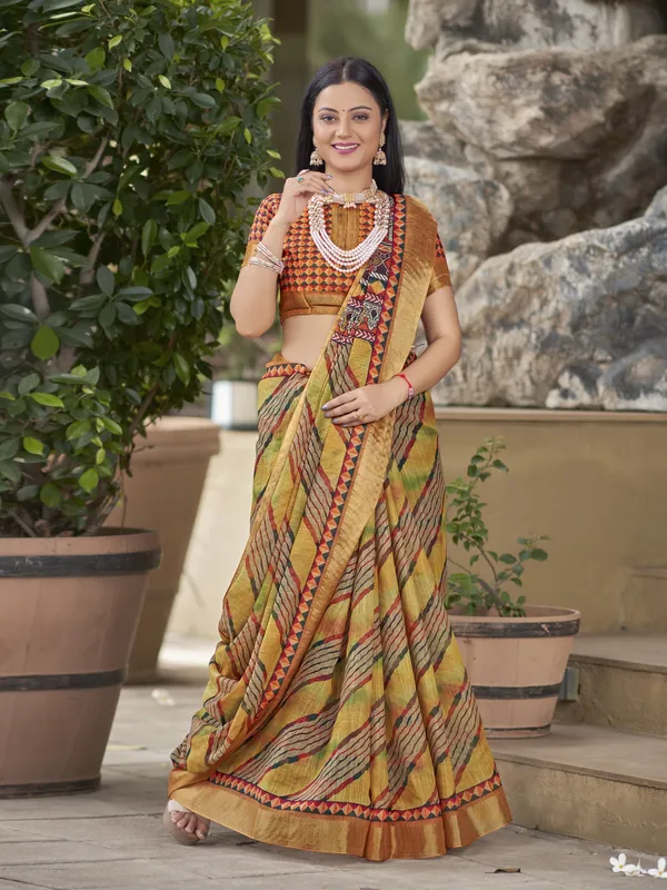 Yellow_Cotton_Silk_Leheriya_Mothra_Printed_Saree_For_Women_|_With_Blouse_Piece