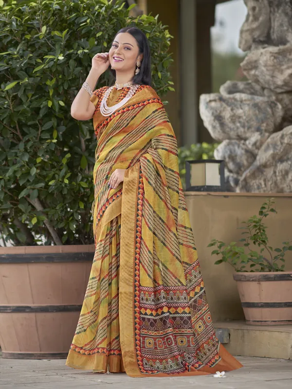 Yellow_Cotton_Silk_Leheriya_Mothra_Printed_Saree_For_Women_|_With_Blouse_Piece