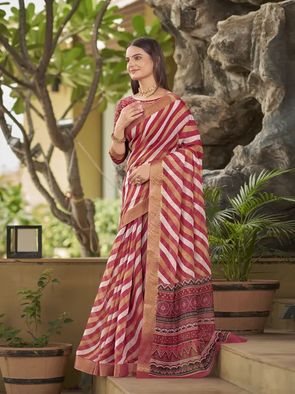 Red_Cotton_Silk_Printed_Leheriya_Mothra_Saree_For_Women_|_With_Blouse_Piece
