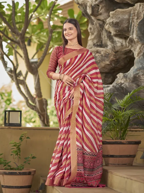 Red_Cotton_Silk_Printed_Leheriya_Mothra_Saree_For_Women_|_With_Blouse_Piece