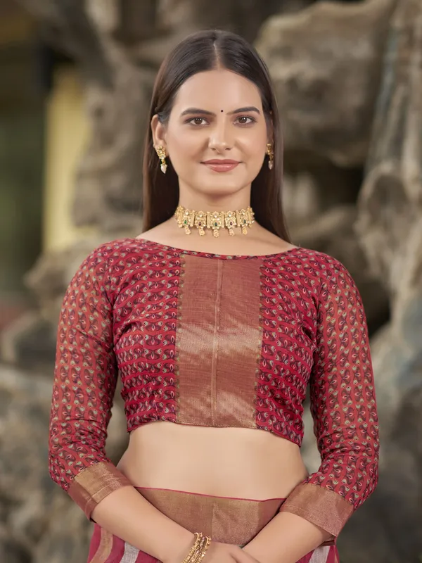 Red_Cotton_Silk_Printed_Leheriya_Mothra_Saree_For_Women_|_With_Blouse_Piece
