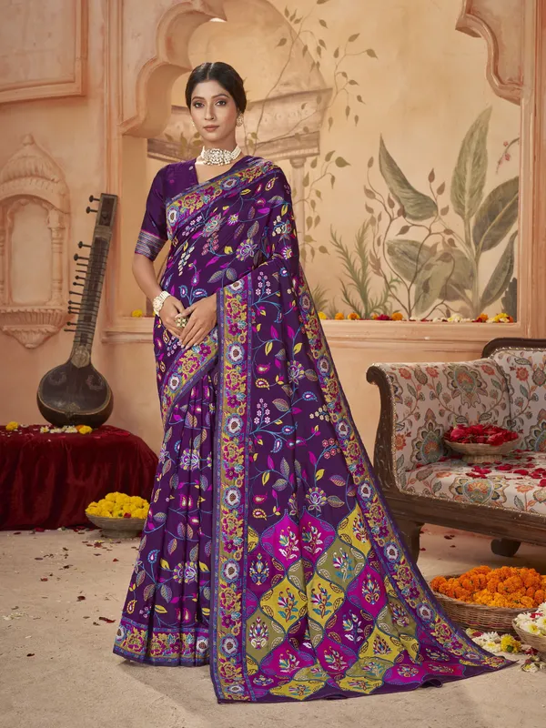 Purple_Georgette_Jacquard_Meenakari_Woven_Saree_For_Women_|_With_Blouse_Piece
