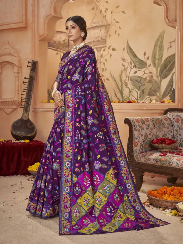 Purple_Georgette_Jacquard_Meenakari_Woven_Saree_For_Women_|_With_Blouse_Piece