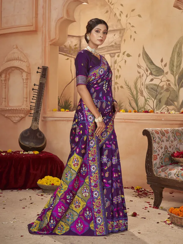 Purple_Georgette_Jacquard_Meenakari_Woven_Saree_For_Women_|_With_Blouse_Piece