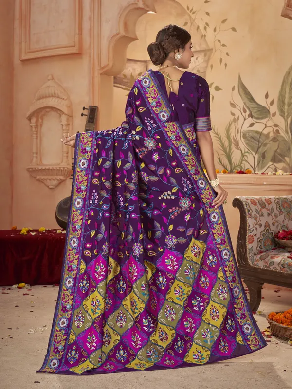 Purple_Georgette_Jacquard_Meenakari_Woven_Saree_For_Women_|_With_Blouse_Piece