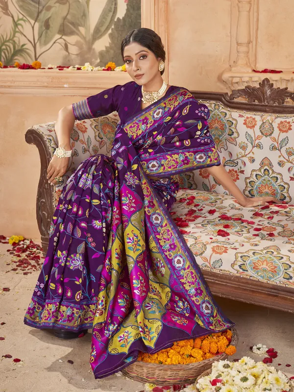 Purple_Georgette_Jacquard_Meenakari_Woven_Saree_For_Women_|_With_Blouse_Piece