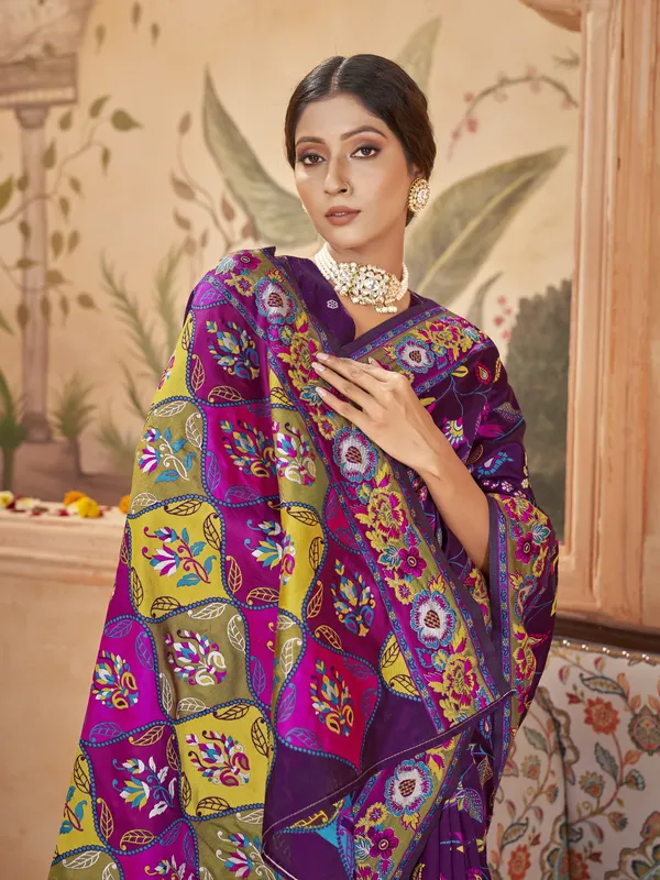 Purple_Georgette_Jacquard_Meenakari_Woven_Saree_For_Women_|_With_Blouse_Piece