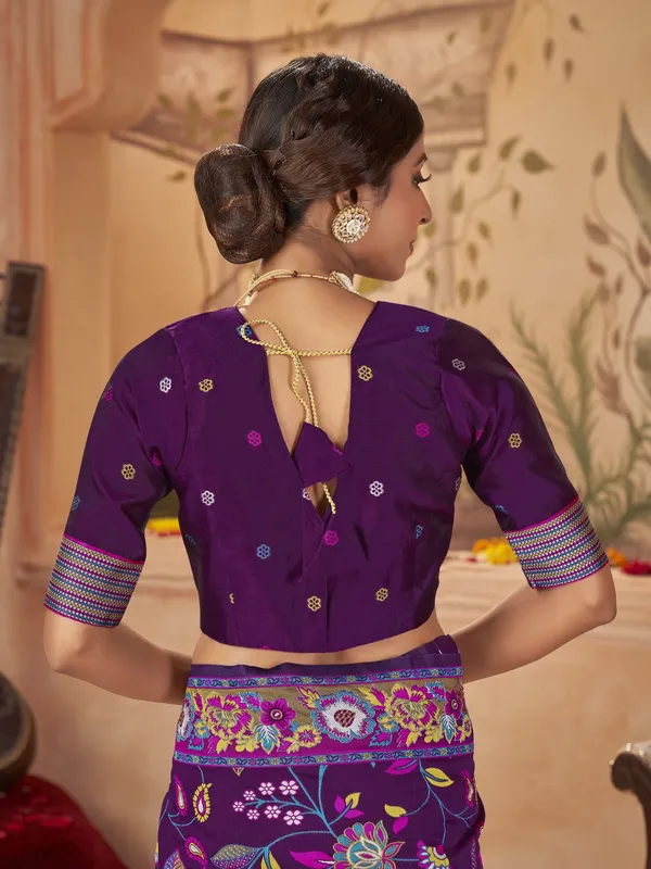 Purple_Georgette_Jacquard_Meenakari_Woven_Saree_For_Women_|_With_Blouse_Piece