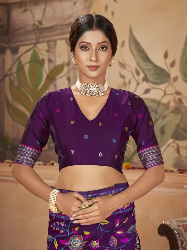 Purple_Georgette_Jacquard_Meenakari_Woven_Saree_For_Women_|_With_Blouse_Piece