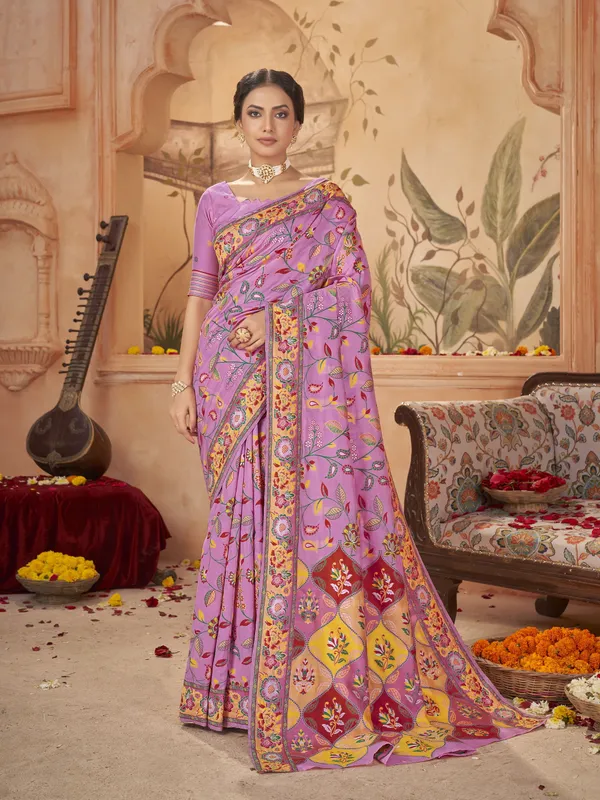 Pink_Georgette_Banarasi_Jacquard_Meenakari_Woven_Saree_For_Women_|_With_Blouse_Piece