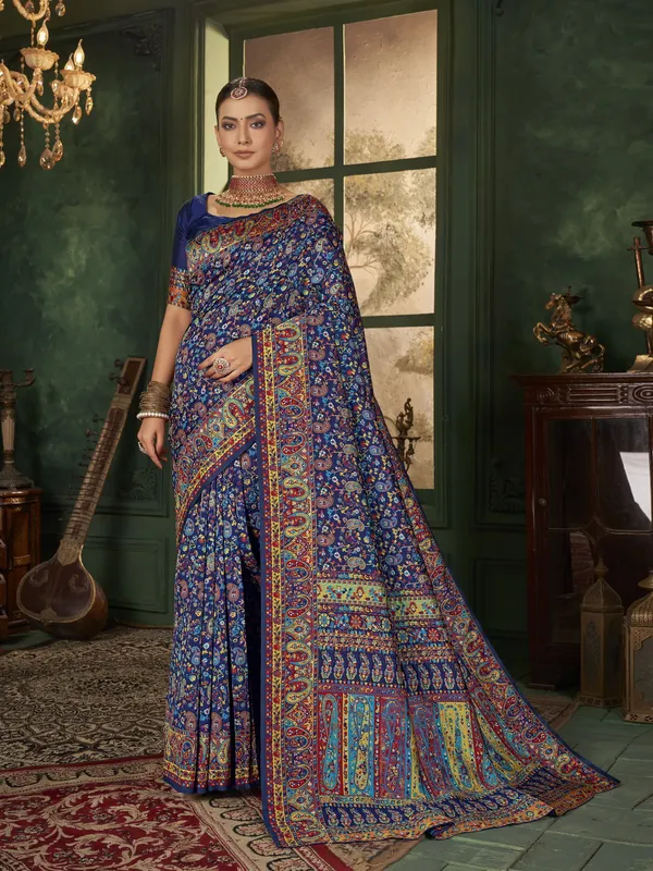 Dark_Blue_Banarasi_Silk_Jacquard_Meenakari_Jaal_Woven_Saree_For_Women_|_With_Blouse_Piece