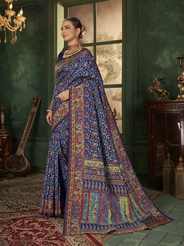 Dark_Blue_Banarasi_Silk_Jacquard_Meenakari_Jaal_Woven_Saree_For_Women_|_With_Blouse_Piece