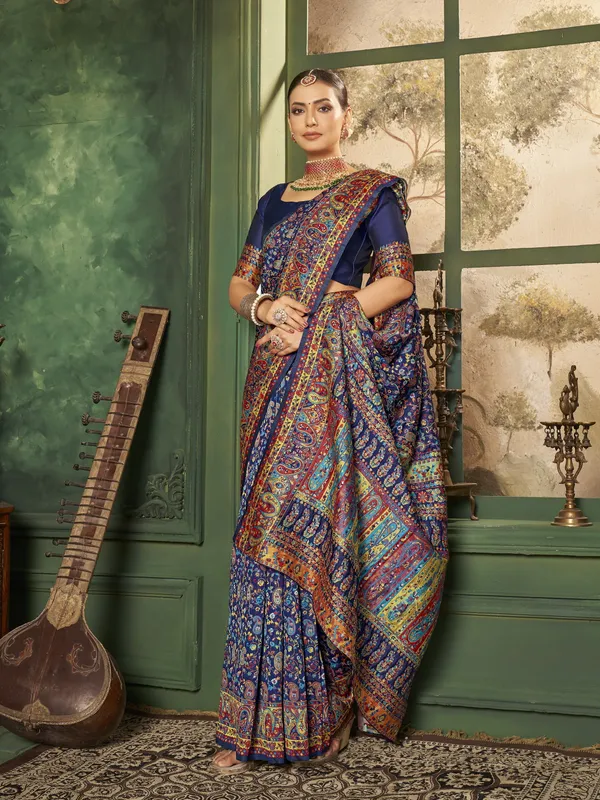 Dark_Blue_Banarasi_Silk_Jacquard_Meenakari_Jaal_Woven_Saree_For_Women_|_With_Blouse_Piece