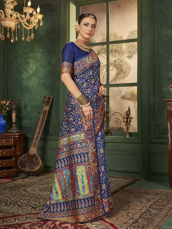Dark_Blue_Banarasi_Silk_Jacquard_Meenakari_Jaal_Woven_Saree_For_Women_|_With_Blouse_Piece