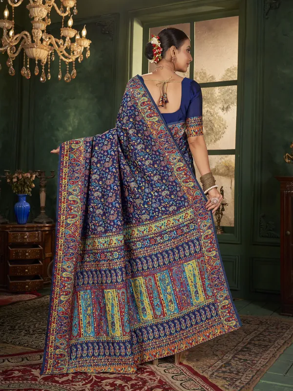 Dark_Blue_Banarasi_Silk_Jacquard_Meenakari_Jaal_Woven_Saree_For_Women_|_With_Blouse_Piece