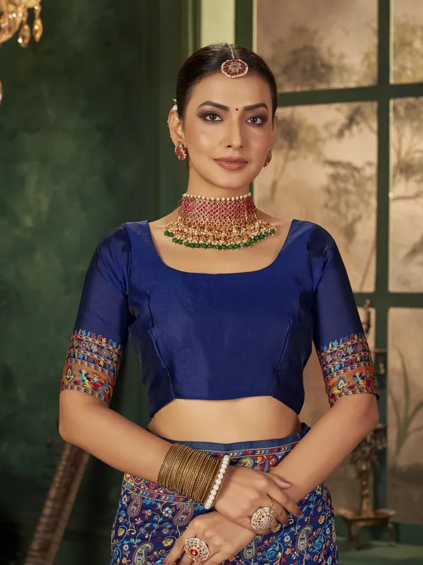 Dark_Blue_Banarasi_Silk_Jacquard_Meenakari_Jaal_Woven_Saree_For_Women_|_With_Blouse_Piece