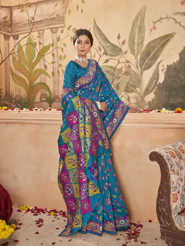 Light_Blue_Silk_Blend_Banarasi_Jacquard_Saree_For_Women_|_With_Blouse_Piece