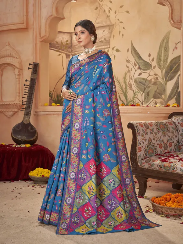 Light_Blue_Silk_Blend_Banarasi_Jacquard_Saree_For_Women_|_With_Blouse_Piece