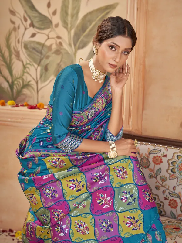 Light_Blue_Silk_Blend_Banarasi_Jacquard_Saree_For_Women_|_With_Blouse_Piece