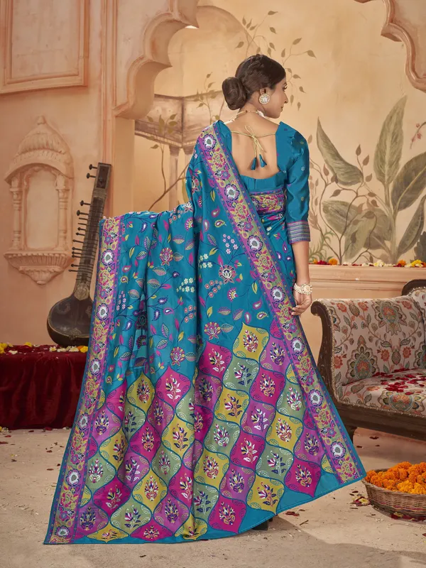 Light_Blue_Silk_Blend_Banarasi_Jacquard_Saree_For_Women_|_With_Blouse_Piece