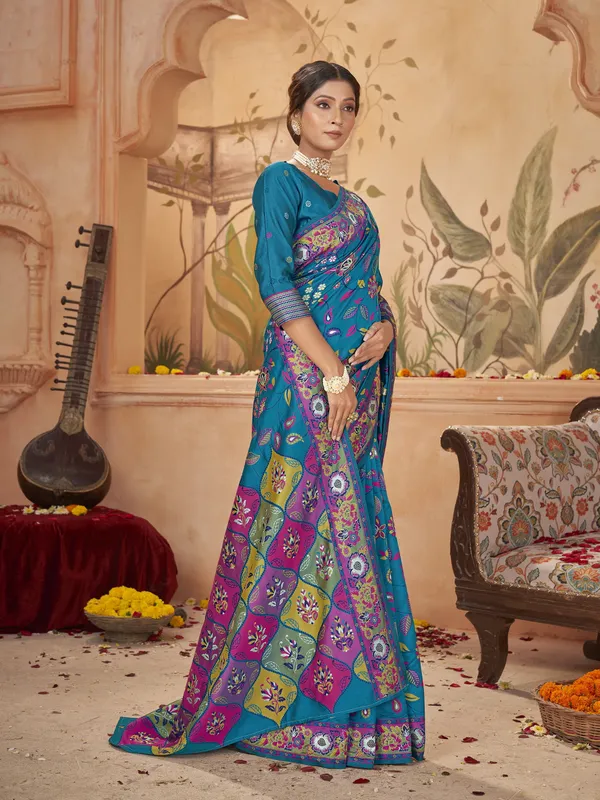 Light_Blue_Silk_Blend_Banarasi_Jacquard_Saree_For_Women_|_With_Blouse_Piece