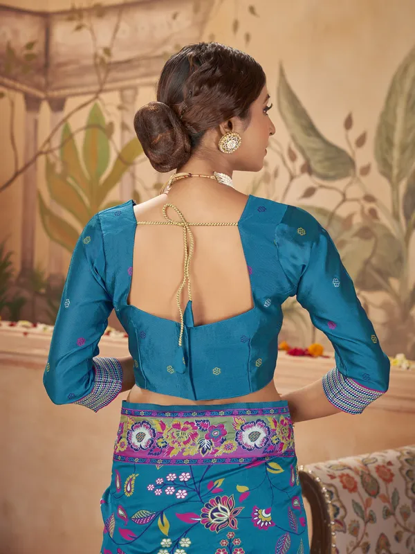 Light_Blue_Silk_Blend_Banarasi_Jacquard_Saree_For_Women_|_With_Blouse_Piece