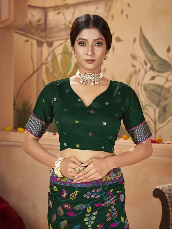 Green_Banarasi_Silk_Blend_Jacquard_Meenakari_Woven_Saree_For_Women_|_With_Blouse_Piece