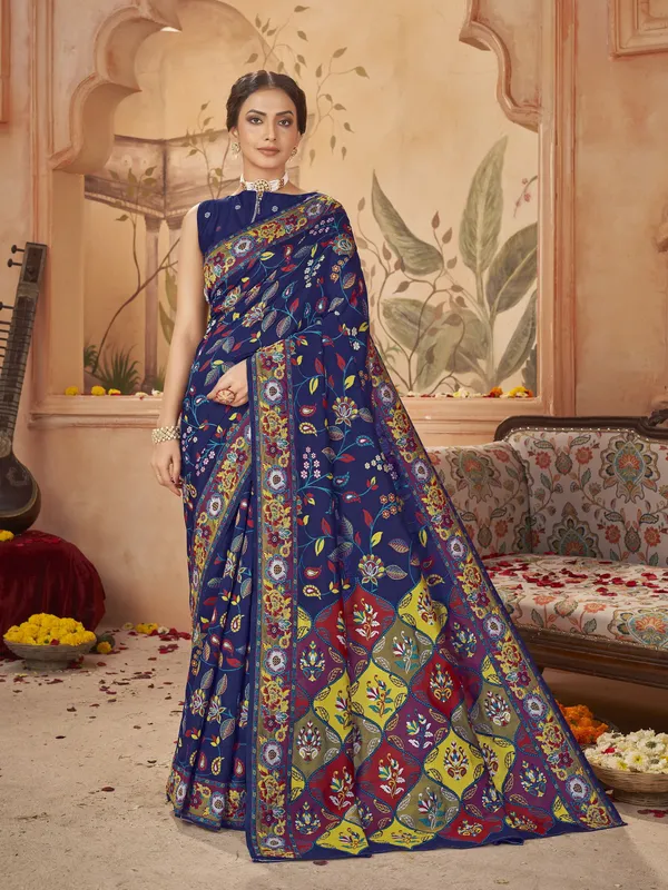 Dark_Blue_Banarasi_Silk_Jacquard_Meenakari_Jaal_Woven_Saree_For_Women_|_With_Blouse_Piece