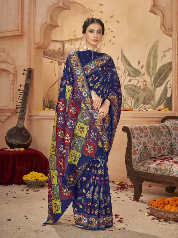 Dark_Blue_Banarasi_Silk_Jacquard_Meenakari_Jaal_Woven_Saree_For_Women_|_With_Blouse_Piece
