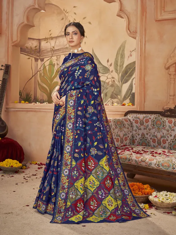 Dark_Blue_Banarasi_Silk_Jacquard_Meenakari_Jaal_Woven_Saree_For_Women_|_With_Blouse_Piece