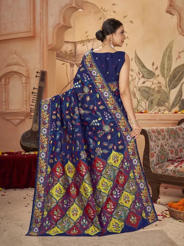 Dark_Blue_Banarasi_Silk_Jacquard_Meenakari_Jaal_Woven_Saree_For_Women_|_With_Blouse_Piece