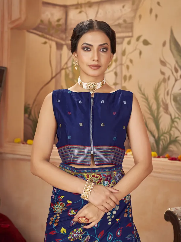 Dark_Blue_Banarasi_Silk_Jacquard_Meenakari_Jaal_Woven_Saree_For_Women_|_With_Blouse_Piece
