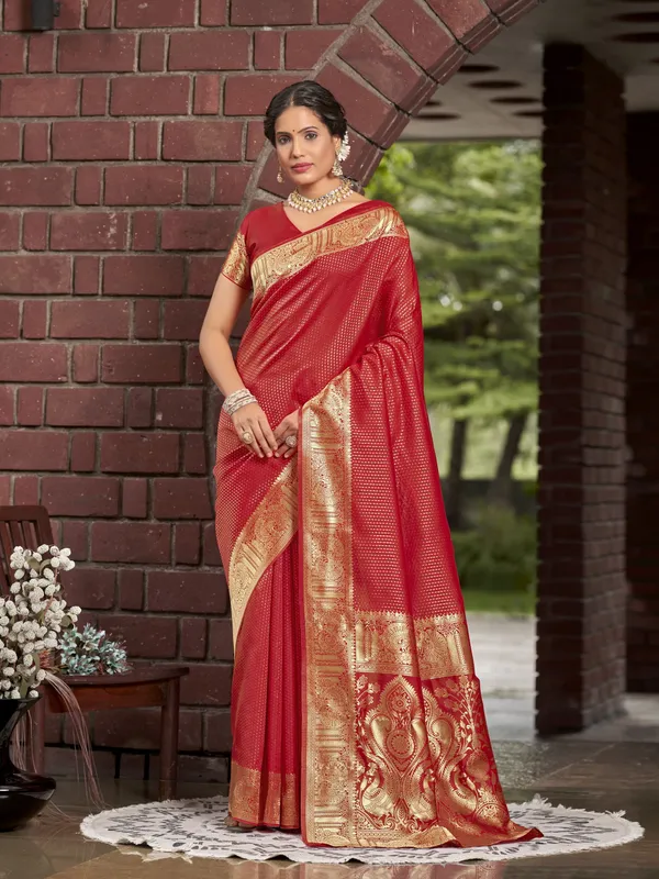 Red_Georgette_Banarasi_Jacquard_Woven_Saree_For_Women_|_With_Blouse_Piece