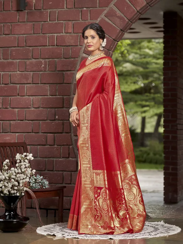 Red_Georgette_Banarasi_Jacquard_Woven_Saree_For_Women_|_With_Blouse_Piece