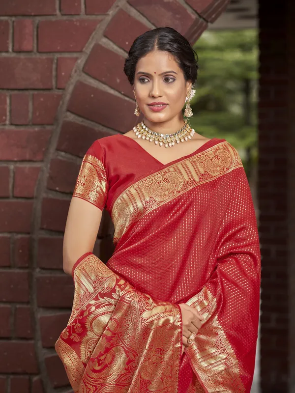 Red_Georgette_Banarasi_Jacquard_Woven_Saree_For_Women_|_With_Blouse_Piece