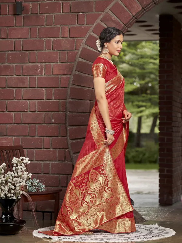 Red_Georgette_Banarasi_Jacquard_Woven_Saree_For_Women_|_With_Blouse_Piece