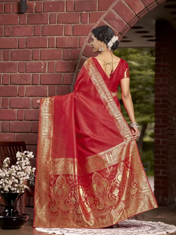 Red_Georgette_Banarasi_Jacquard_Woven_Saree_For_Women_|_With_Blouse_Piece