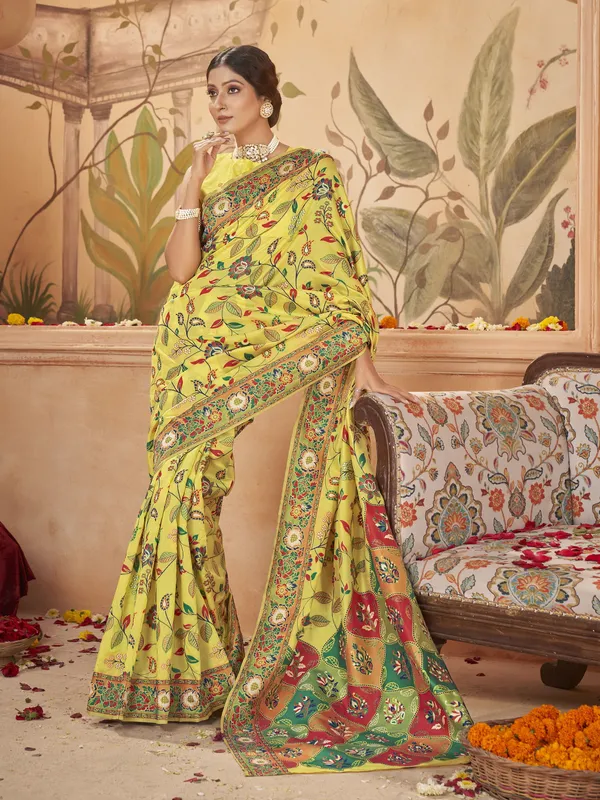 Yellow_Georgette_Banarasi_Jacquard_Meenakari_Woven_Saree_For_Women_|_With_Blouse_Piece